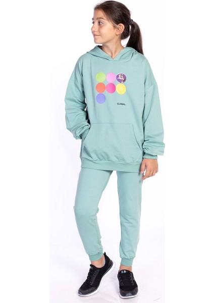 Toontoy Kız Çocuk Kanguru Cepli Kapüşonlu Eşofman Takımı