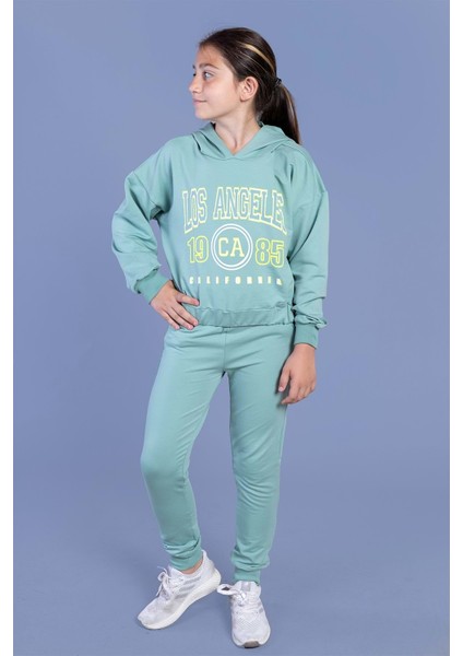 Toontoy Kız Çocuk Kapüşonlu Baskılı Eşofman Takımı
