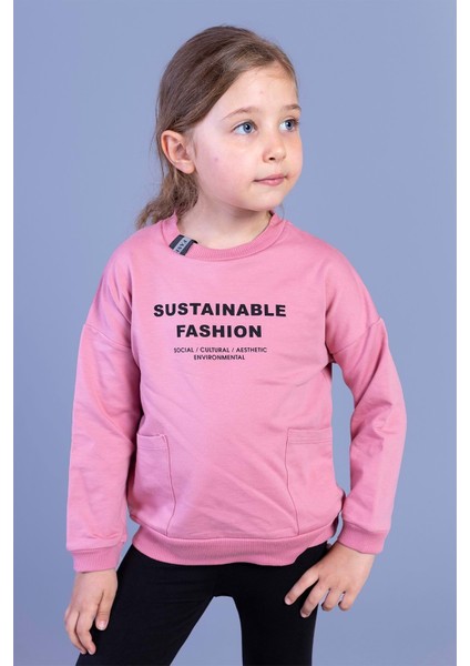 Toontoy Kız Çocuk Cep Detaylı Baskılı Sweatshirt