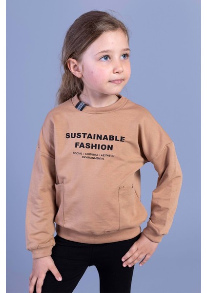 Toontoy Kız Çocuk Cep Detaylı Baskılı Sweatshirt