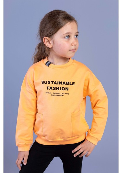 Toontoy Kız Çocuk Cep Detaylı Baskılı Sweatshirt