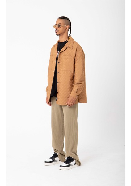 Oversize Kapitone Camel Gömlek