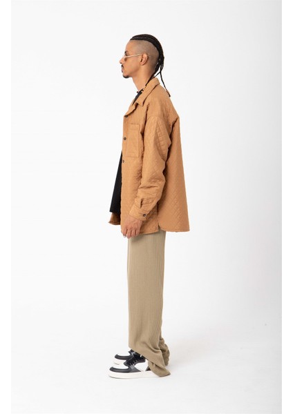 Oversize Kapitone Camel Gömlek