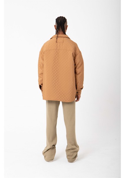 Oversize Kapitone Camel Gömlek