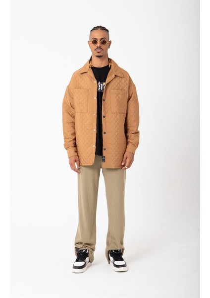 Oversize Kapitone Camel Gömlek