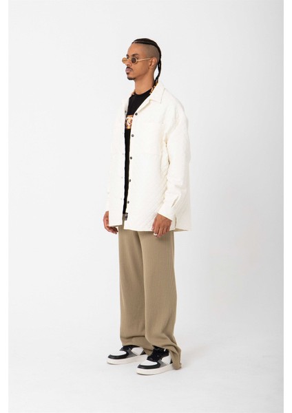 Oversize Kapitone Ekru Gömlek