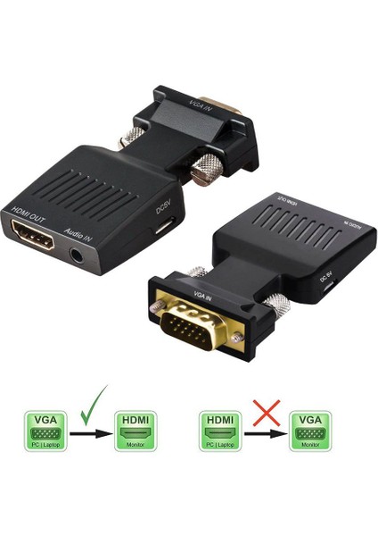 Molix Aktif VGA HDMI Çevirici VGA To Hdmı Çevirici Vga+Audio To HDMI Converter 1080P