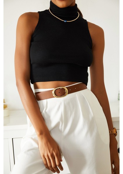 Siyah Balıkçı Yaka Kaşkorse Kolsuz Bluz 2KXK2-45410-02