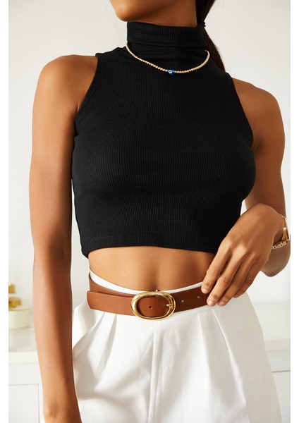 Siyah Balıkçı Yaka Kaşkorse Kolsuz Bluz 2KXK2-45410-02 modelleri