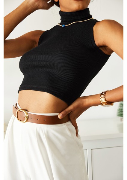 Siyah Balıkçı Yaka Kaşkorse Kolsuz Bluz 2KXK2-45410-02 fırsatları