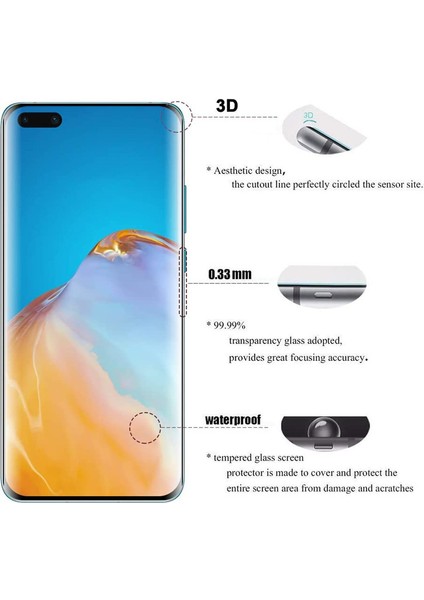 Huawei P40 Pro 3D Kavisli Tam Kapsamlı Temperli Cam Ekran Koruyucu (Yurt Dışından)
