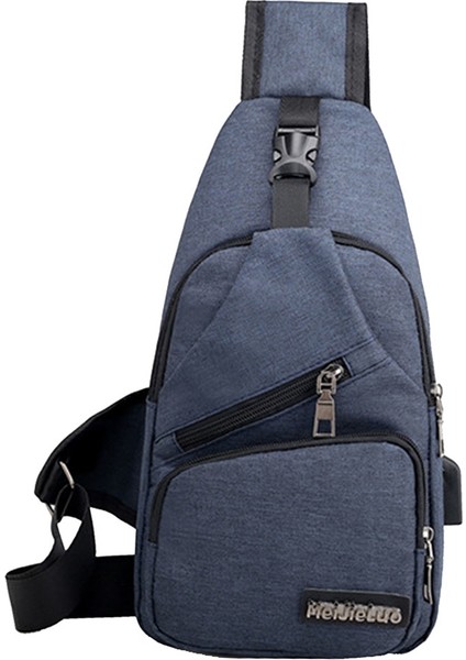 Moda Erkekler Sling Göğüs Çantası Omuz Çantası USB Şarj Portu Daypack Koyu Mavi (Yurt Dışından) fiyatları