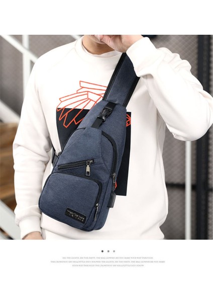 Moda Erkekler Sling Göğüs Çantası Omuz Çantası USB Şarj Portu Daypack Koyu Mavi (Yurt Dışından) modelleri
