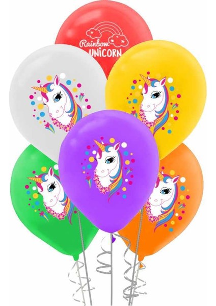 Rainbow Renk Desenli Unicorn Konsept Baskılı Balon