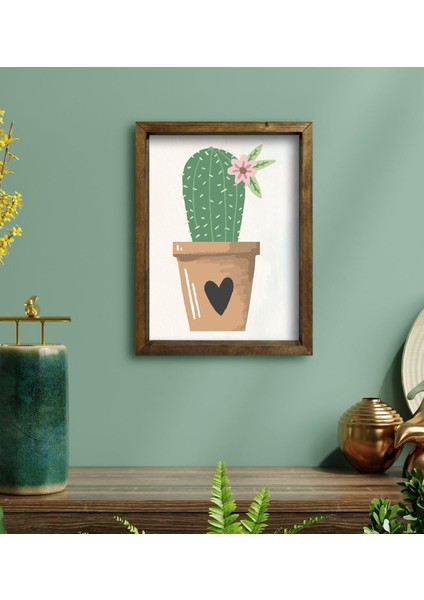 Gift Kaktüs Tasarımlı Doğal Masif Ahşap Çerçeveli Tablo 30 x 40 cm - 9
