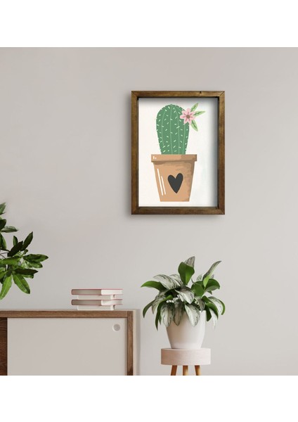 Gift Kaktüs Tasarımlı Doğal Masif Ahşap Çerçeveli Tablo 30 x 40 cm - 9 fırsatları
