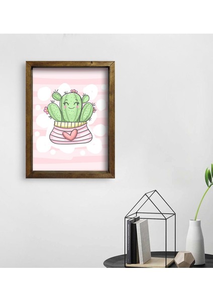Gift Kaktüs Tasarımlı Doğal Masif Ahşap Çerçeveli Tablo 30 x 40 cm - 2 fiyatları