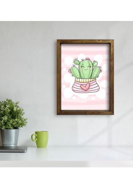 Gift Kaktüs Tasarımlı Doğal Masif Ahşap Çerçeveli Tablo 30 x 40 cm - 2 modelleri