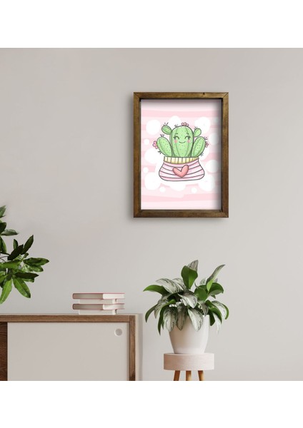 Gift Kaktüs Tasarımlı Doğal Masif Ahşap Çerçeveli Tablo 30 x 40 cm - 2 fırsatları