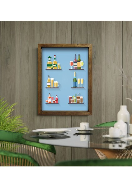 Gift Cafe & Bar & Restaurant Konseptli Doğal Masif Ahşap Çerçeveli Tablo - 42