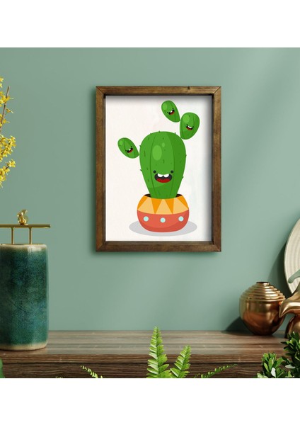 Gift Kaktüs Tasarımlı Doğal Masif Ahşap Çerçeveli Tablo 30 x 40 cm - 16