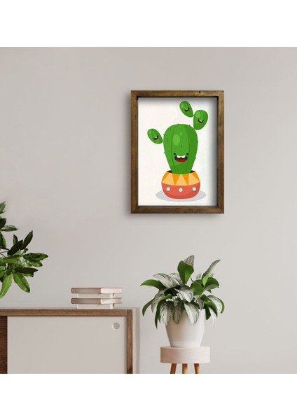 Gift Kaktüs Tasarımlı Doğal Masif Ahşap Çerçeveli Tablo 30 x 40 cm - 16 fırsatları