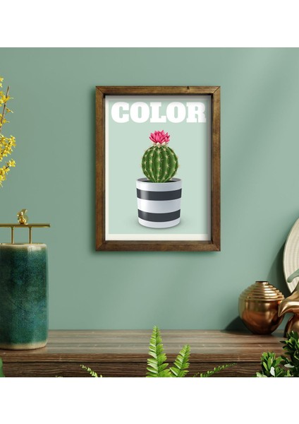 Gift Kaktüs Tasarımlı Doğal Masif Ahşap Çerçeveli Tablo 30 x 40 cm - 4