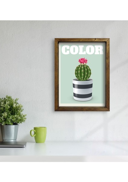 Gift Kaktüs Tasarımlı Doğal Masif Ahşap Çerçeveli Tablo 30 x 40 cm - 4 modelleri