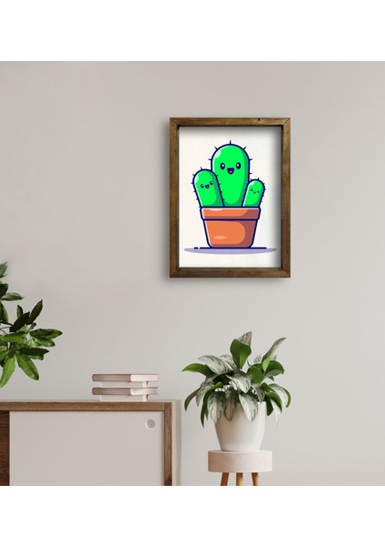 Gift Kaktüs Tasarımlı Doğal Masif Ahşap Çerçeveli Tablo 30 x 40 cm - 3 fırsatları