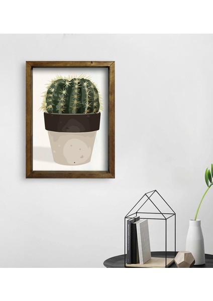 Gift Kaktüs Tasarımlı Doğal Masif Ahşap Çerçeveli Tablo 45 x 65 cm - 26