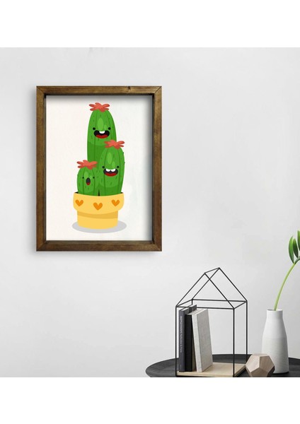 Gift Kaktüs Tasarımlı Doğal Masif Ahşap Çerçeveli Tablo 45 x 65 cm - 12