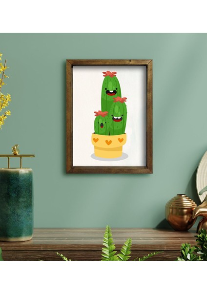 Gift Kaktüs Tasarımlı Doğal Masif Ahşap Çerçeveli Tablo 45 x 65 cm - 12 fiyatları