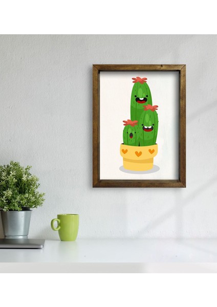 Gift Kaktüs Tasarımlı Doğal Masif Ahşap Çerçeveli Tablo 45 x 65 cm - 12 modelleri