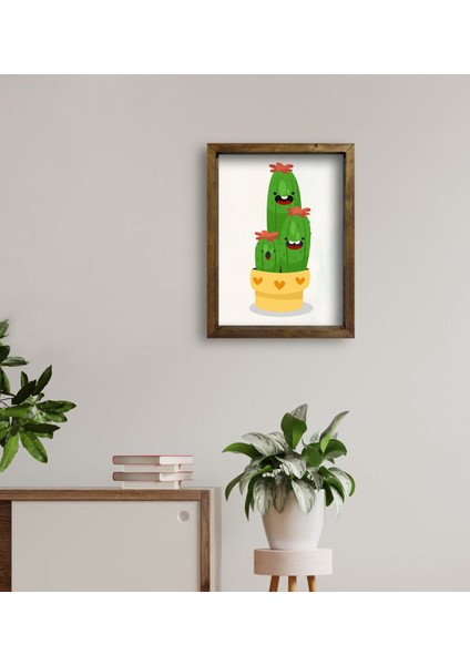 Gift Kaktüs Tasarımlı Doğal Masif Ahşap Çerçeveli Tablo 45 x 65 cm - 12 fırsatları