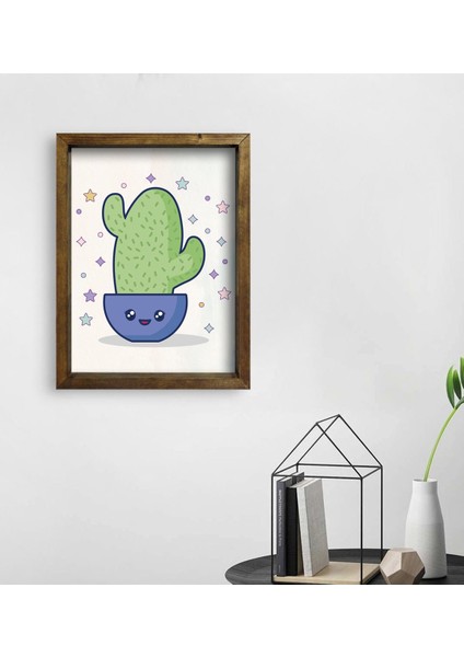 Gift Kaktüs Tasarımlı Doğal Masif Ahşap Çerçeveli Tablo 45 x 65 cm - 8