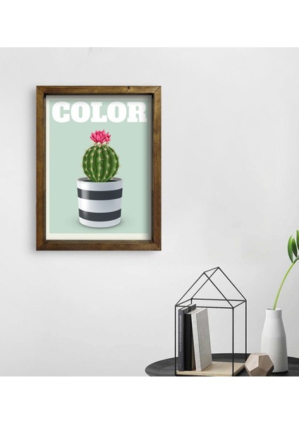 Gift Kaktüs Tasarımlı Doğal Masif Ahşap Çerçeveli Tablo 45 x 65 cm - 4