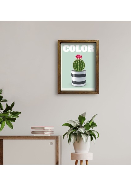 Gift Kaktüs Tasarımlı Doğal Masif Ahşap Çerçeveli Tablo 45 x 65 cm - 4 fırsatları