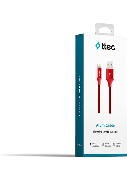 TTec AlumiCable iPhone Uyumlu Şarj Kablosu - Kırmızı 2DK16K