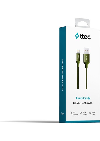 AlumiCable iPhone Uyumlu Şarj Kablosu - Haki Yeşili 2DK16HY