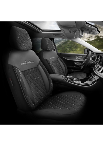 Comfortline Vip Design Airbag Dikişli Ekstra Destekli Gerçek Taytüyü Süet Exclusive Oto Koltuk Kılıfı Beyaz-Siyah