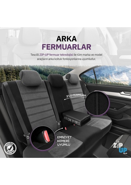 Comfortline Design Airbag Dikişli Ekstra Destekli Gerçek Taytüyü Süet Premium Oto Koltuk Kılıfı Gri-Siyah fırsatları