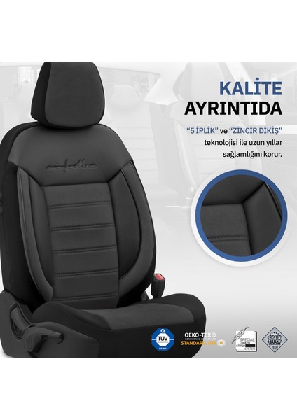 Comfortline Design Airbag Dikişli Ekstra Destekli Gerçek Taytüyü Süet Premium Oto Koltuk Kılıfı Siyah indirimleri