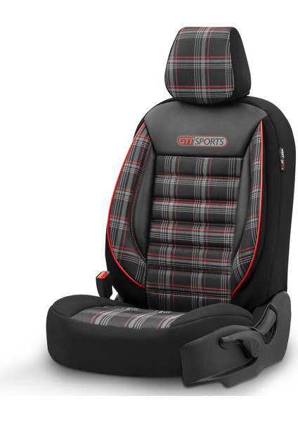 Gti Sports Design Airbag Dikişli Ekstra Destekli Özel Jacquard Kumaş Oto Koltuk Kılıfı Kırmızı-Siyah