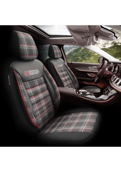 Gti Sports Design Airbag Dikişli Ekstra Destekli Özel Jacquard Kumaş Oto Koltuk Kılıfı Kırmızı-Siyah fiyatları
