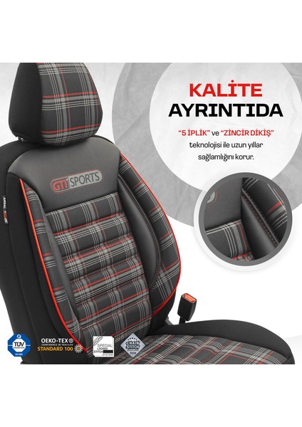Gti Sports Design Airbag Dikişli Ekstra Destekli Özel Jacquard Kumaş Oto Koltuk Kılıfı Kırmızı-Siyah indirimleri