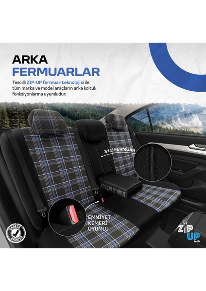 Gti Sports Design Airbag Dikişli Ekstra Destekli Özel Jacquard Kumaş Oto Koltuk Kılıfı Mavi-Siyah