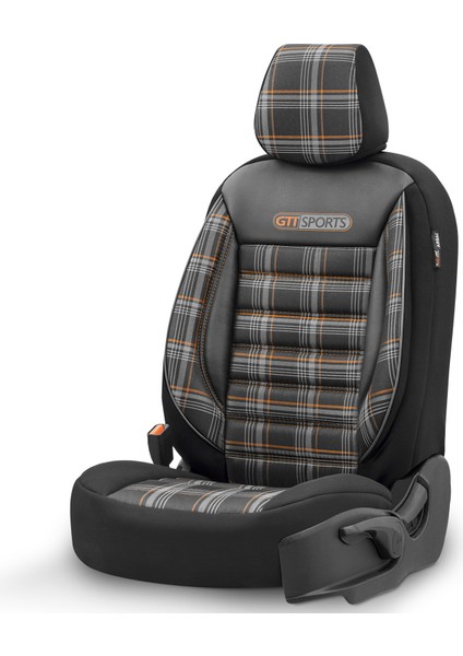 Gti Sports Design Airbag Dikişli Ekstra Destekli Özel Jacquard Kumaş Oto Koltuk Kılıfı Turuncu-Siyah