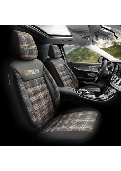 Gti Sports Design Airbag Dikişli Ekstra Destekli Özel Jacquard Kumaş Oto Koltuk Kılıfı Turuncu-Siyah fiyatları