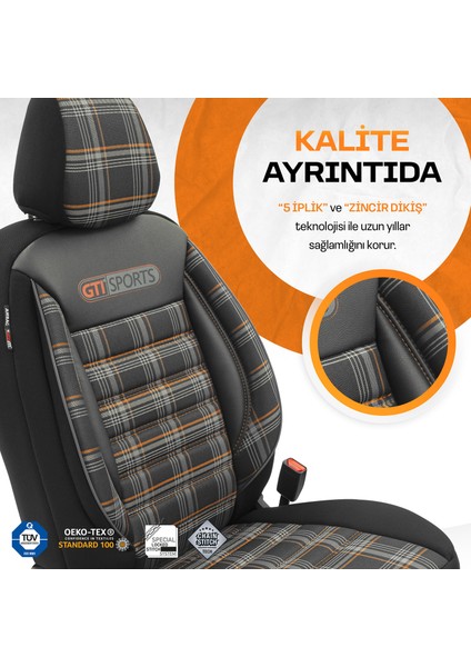 Gti Sports Design Airbag Dikişli Ekstra Destekli Özel Jacquard Kumaş Oto Koltuk Kılıfı Turuncu-Siyah indirimleri