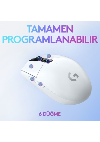 G G305 LIGHTSPEED 12.000 DPI Kablosuz Oyuncu Mouse - Beyaz